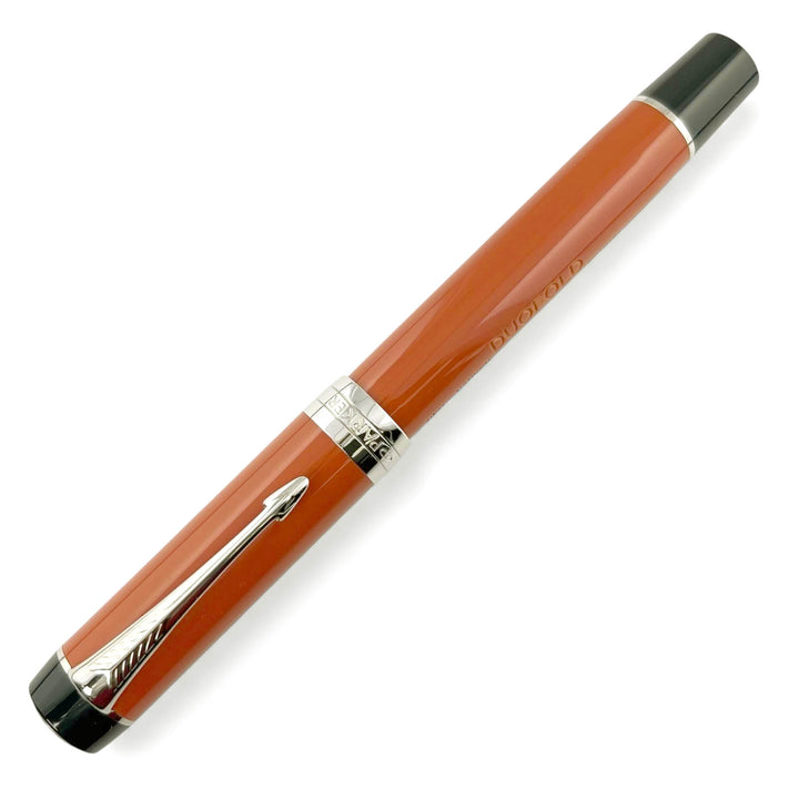 極美品▲PARKER パーカー デュオフォールド クラシック ビッグレッドCT センテニアル ペン先18K Fニブ 万年筆 オレンジ シルバー 仏製