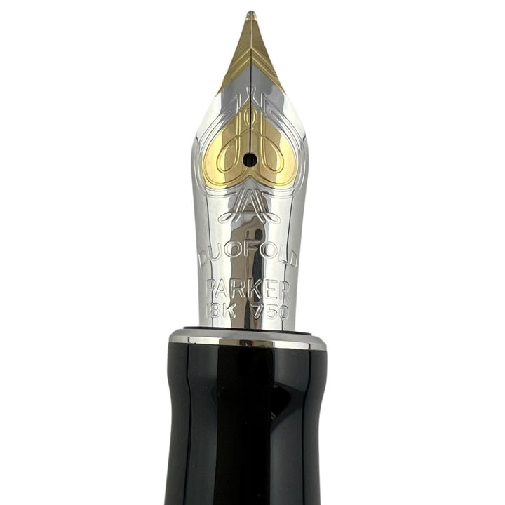 極美品▲PARKER パーカー デュオフォールド クラシック ビッグレッドCT センテニアル ペン先18K Fニブ 万年筆 オレンジ シルバー 仏製