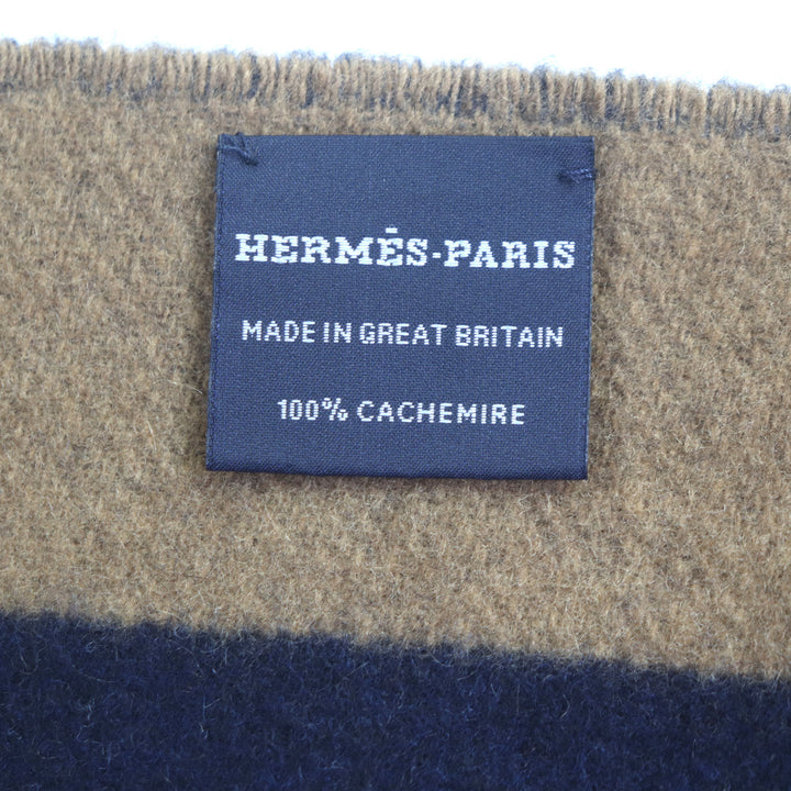 極美品▼HERMES エルメス サングルアブックル カシミヤ100% ジャカード フリンジ 大判ショール マフラー ネイビー 箱付き 英国製 メンズ