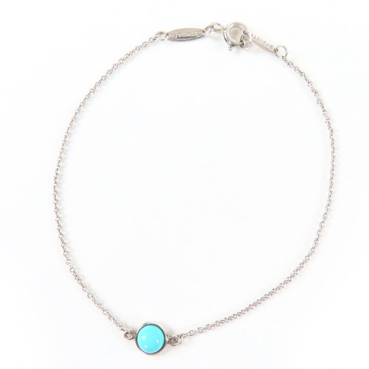 美品☆TIFFANY&amp;Co. ティファニー カラー バイザヤード 925 ターコイズ 19cm ブレスレット シルバー ブルー 保存袋付 重量1.1g レディース