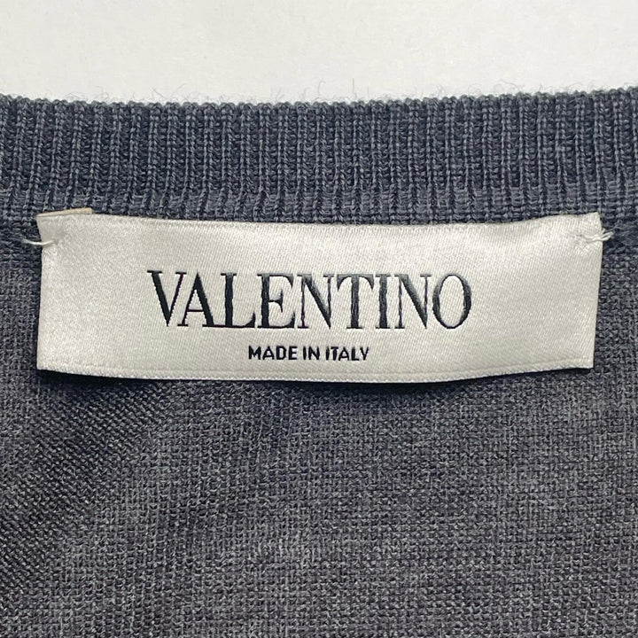極美品▲VALENTINO ヴァレンティノ ウール100％ Vネック 花柄レース ニット ワンピース グレー S イタリア製 正規品 レディース