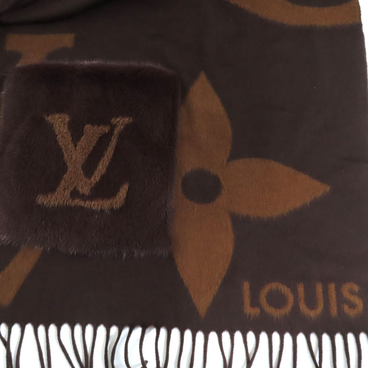極美品◇LOUIS VUITTON ルイヴィトン M77387 マフラー･ジ アルティメット ファー カシミヤ モノグラム・ジャイアント 正規 定価387200円