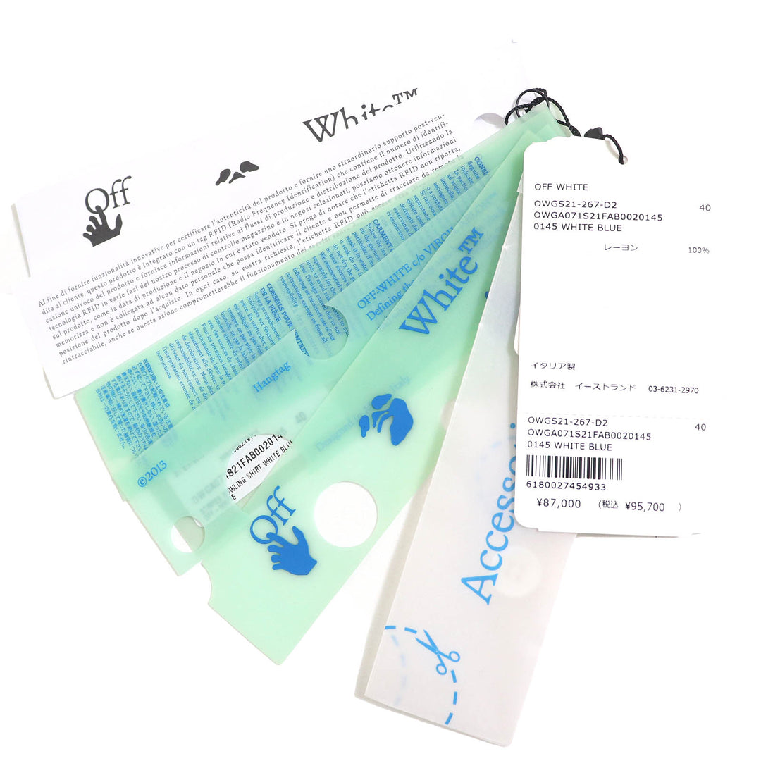 未使用品△OFF-WHITE オフホワイト OWGA071S21FAB002 ストライプ フラワーデザイン ボウリングシャツ 半袖シャツ 40 正規品 定価95700円