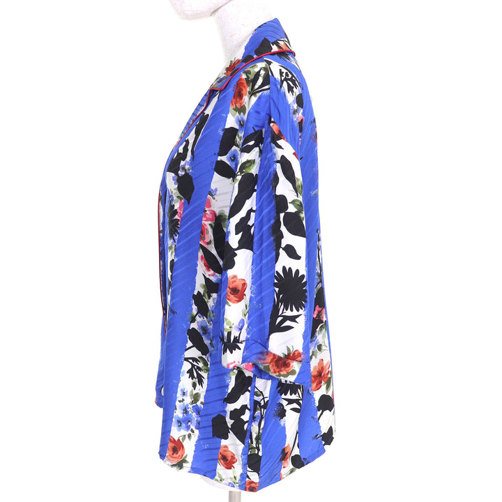 未使用品△OFF-WHITE オフホワイト OWGA071S21FAB002 ストライプ フラワーデザイン ボウリングシャツ 半袖シャツ 40 正規品 定価95700円