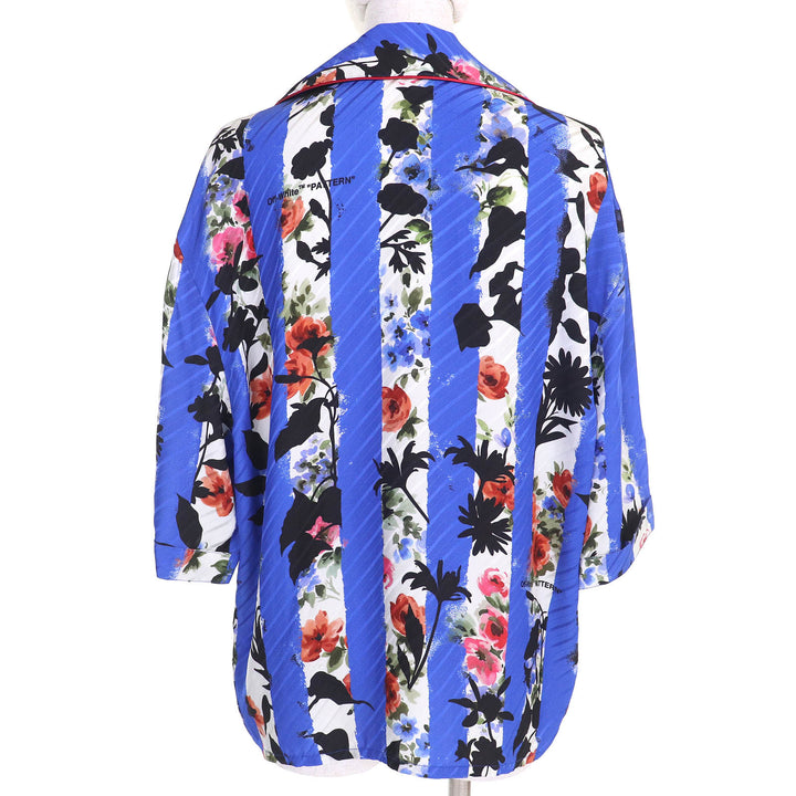 未使用品△OFF-WHITE オフホワイト OWGA071S21FAB002 ストライプ フラワーデザイン ボウリングシャツ 半袖シャツ 40 正規品 定価95700円