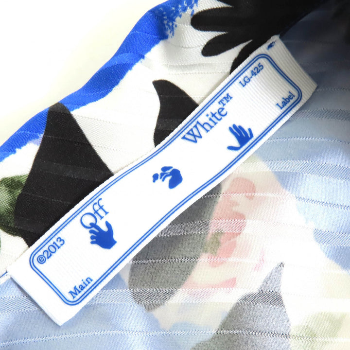 未使用品△OFF-WHITE オフホワイト OWGA071S21FAB002 ストライプ フラワーデザイン ボウリングシャツ 半袖シャツ 40 正規品 定価95700円