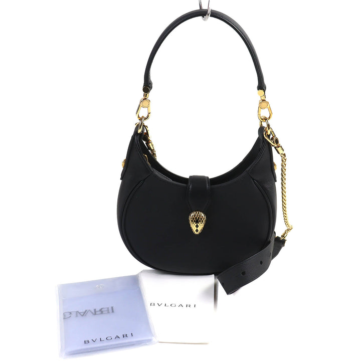 未使用品△BVLGARI ブルガリ 292051 セルペンティ エリプス スモール 2WAY レザー ハンドバック チェーン ショルダーバッグ ブラック