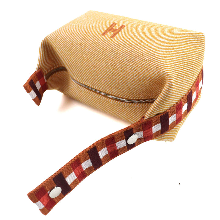 未使用品△HERMES エルメス ブリッド ア ブラック PM オ・カレ ウール100％ フォーブ オレンジ シルバー金具 Hロゴ ハンドバック ポーチ