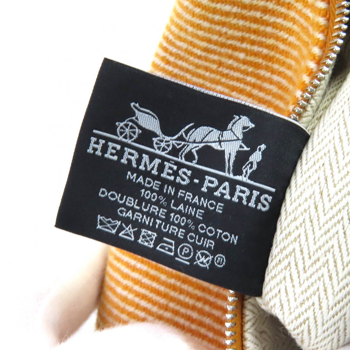 未使用品△HERMES エルメス ブリッド ア ブラック PM オ・カレ ウール100％ フォーブ オレンジ シルバー金具 Hロゴ ハンドバック ポーチ