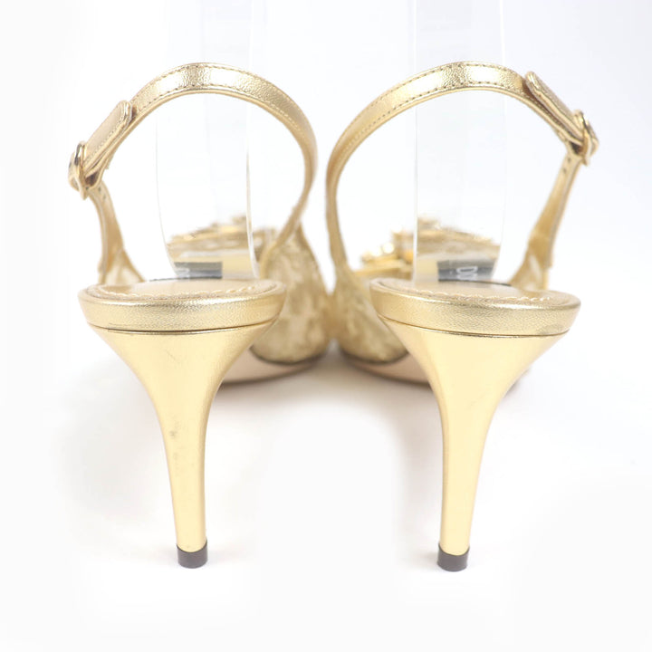 未使用品◇ドルチェ＆ガッバーナ スリングバックパンプス レインボーレース ルレックスレース クリスタルビジュー 38 定価195800円