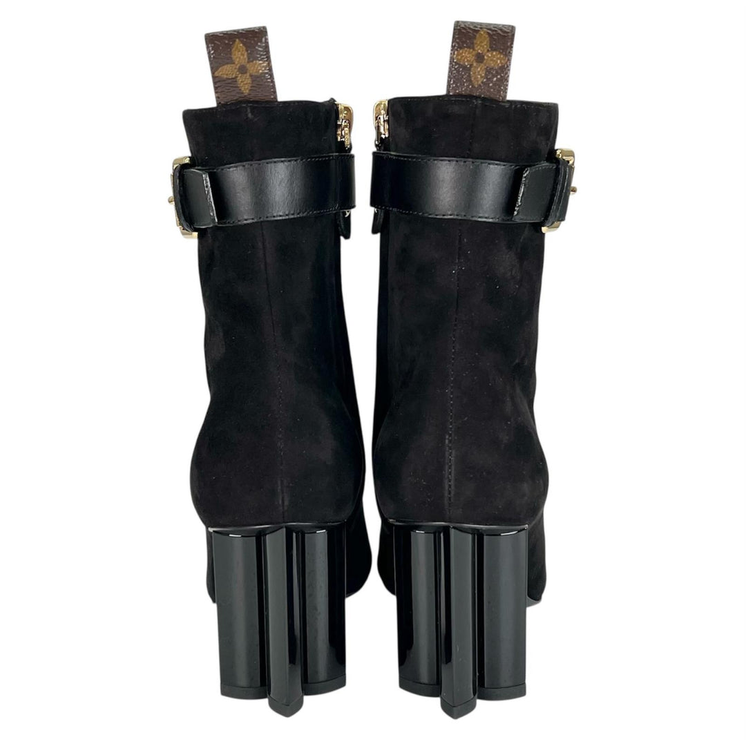 極美品▲LOUIS VUITTON ルイヴィトン 2021年製 1A965S シルエット ライン スウェードレザー アンクルブーツ ブラック ゴールド金具 35