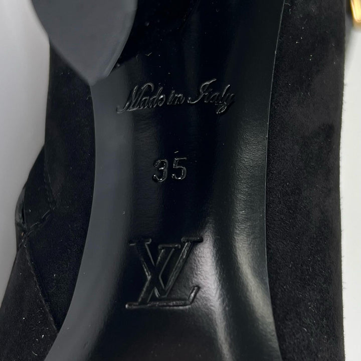 極美品▲LOUIS VUITTON ルイヴィトン 2021年製 1A965S シルエット ライン スウェードレザー アンクルブーツ ブラック ゴールド金具 35