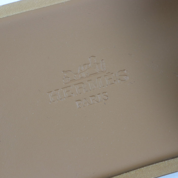 未使用品▼HERMES エルメス イズミール デニム レザー 2025年購入品 スライドサンダル インディゴ ブラウン 40 箱・保存袋付 伊製 メンズ
