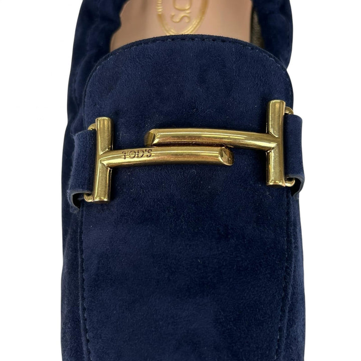 未使用品▲TOD’S トッズ ダブルT スウェードレザー ローファー スリッポン ネイビー ゴールド金具 36 箱・保存袋付き 伊製 レディース