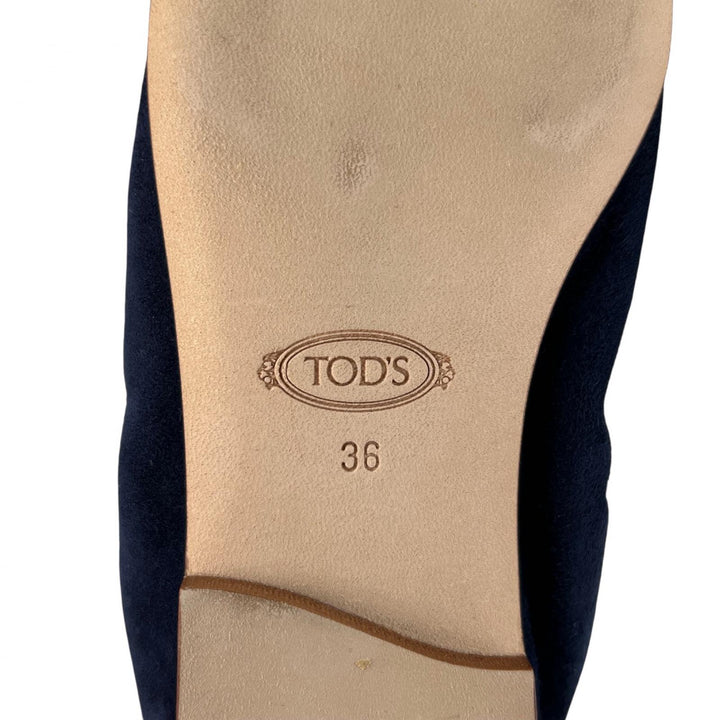 未使用品▲TOD’S トッズ ダブルT スウェードレザー ローファー スリッポン ネイビー ゴールド金具 36 箱・保存袋付き 伊製 レディース