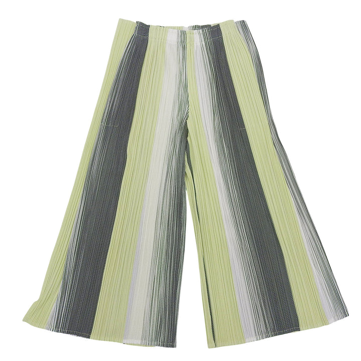 極美品▲PLEATS PLEASE プリーツプリーズ イッセイミヤケ PP91-JF743 コットン混 ストライプ柄 ワイドパンツ 2 日本製 正規品 レディース
