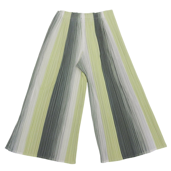 極美品▲PLEATS PLEASE プリーツプリーズ イッセイミヤケ PP91-JF743 コットン混 ストライプ柄 ワイドパンツ 2 日本製 正規品 レディース