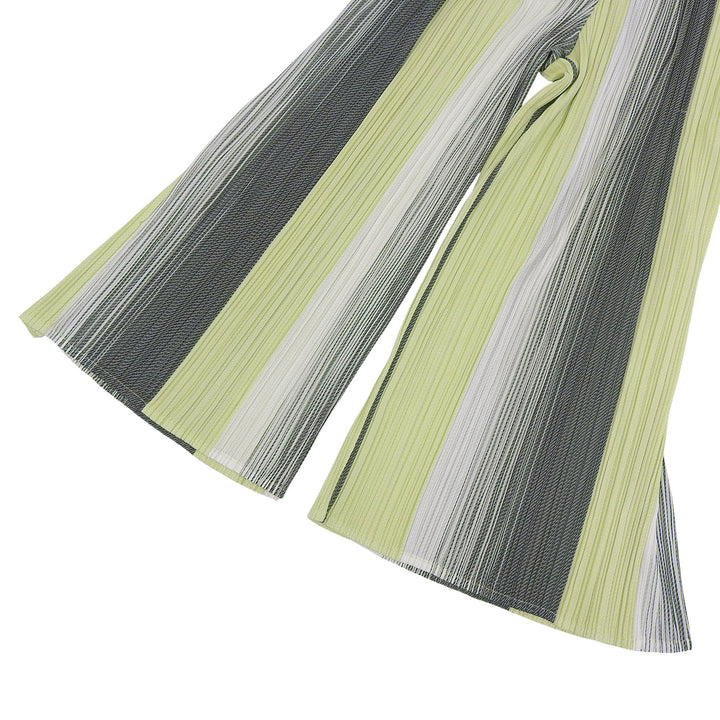 極美品▲PLEATS PLEASE プリーツプリーズ イッセイミヤケ PP91-JF743 コットン混 ストライプ柄 ワイドパンツ 2 日本製 正規品 レディース