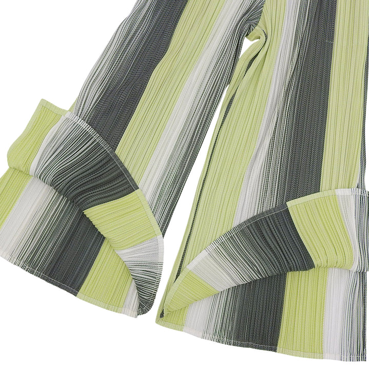 極美品▲PLEATS PLEASE プリーツプリーズ イッセイミヤケ PP91-JF743 コットン混 ストライプ柄 ワイドパンツ 2 日本製 正規品 レディース