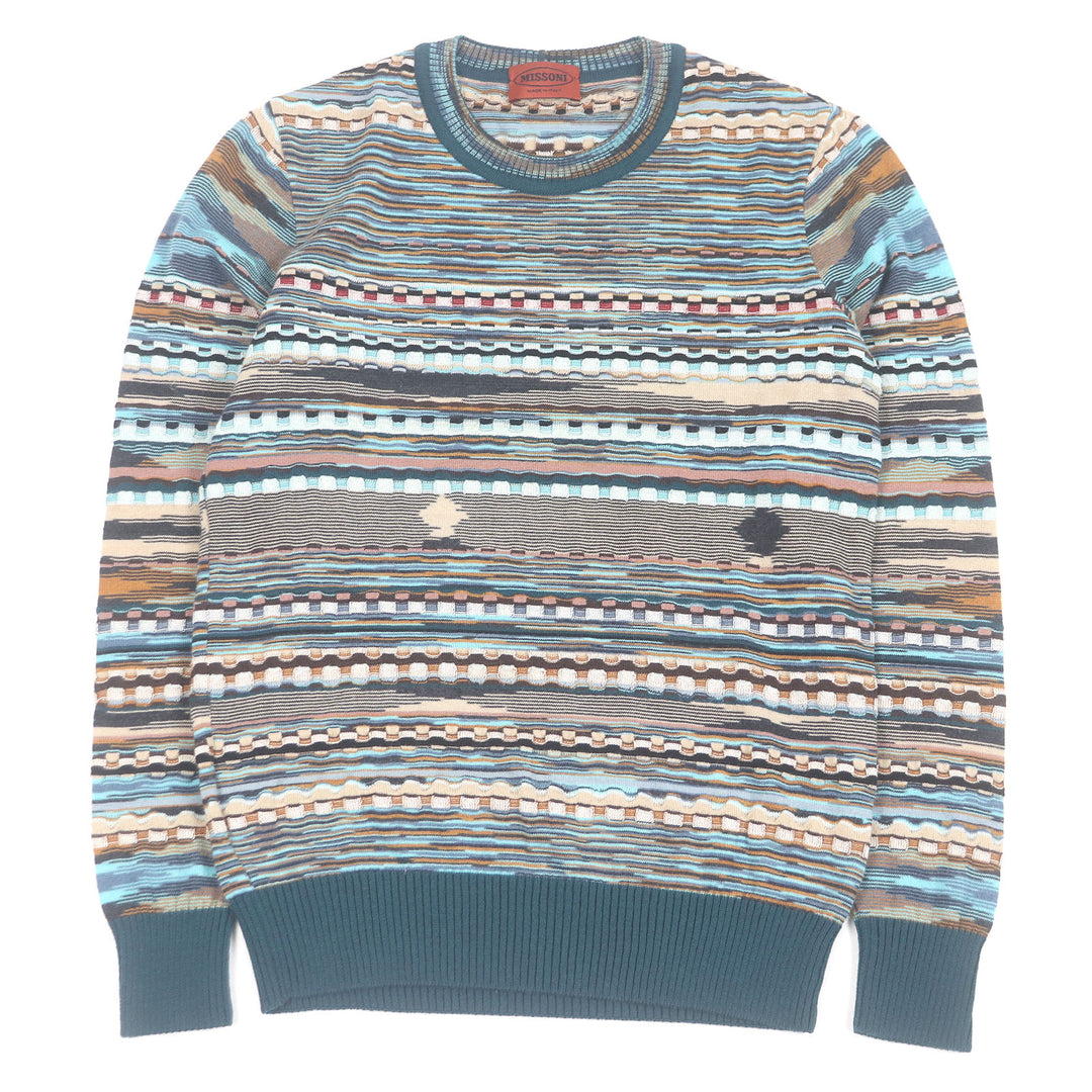 極美品□Missoni ミッソーニ シルク混 薄手 長袖 ロングスリーブニット セーター ブルー系マルチカラー 44 イタリア製 正規品 メンズ