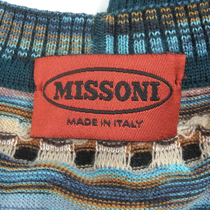 極美品□Missoni ミッソーニ シルク混 薄手 長袖 ロングスリーブニット セーター ブルー系マルチカラー 44 イタリア製 正規品 メンズ