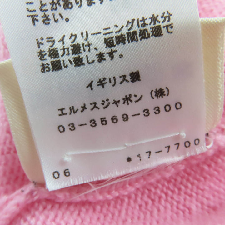 美品☆HERMES エルメス 21AW カシミヤ100％ Hロゴデザイン ショートスリーブニット 半袖ニット ピンク 34 イギリス製 正規品 レディース