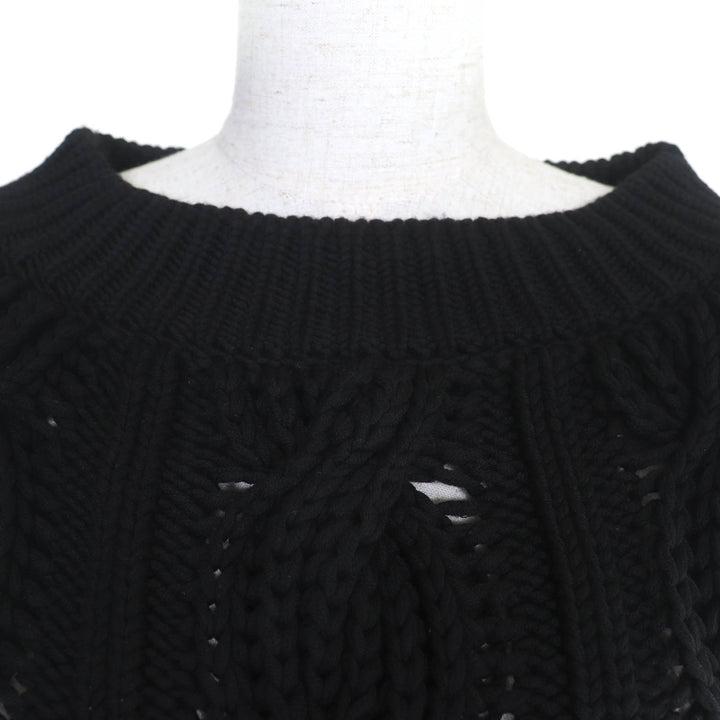 美品◇Valentino ヴァレンチノ 24AW 5B0KC59L8V7 バージンウール100％ オーバーサイズ ケーブル編み ニット セーター 黒 S 伊製 正規品