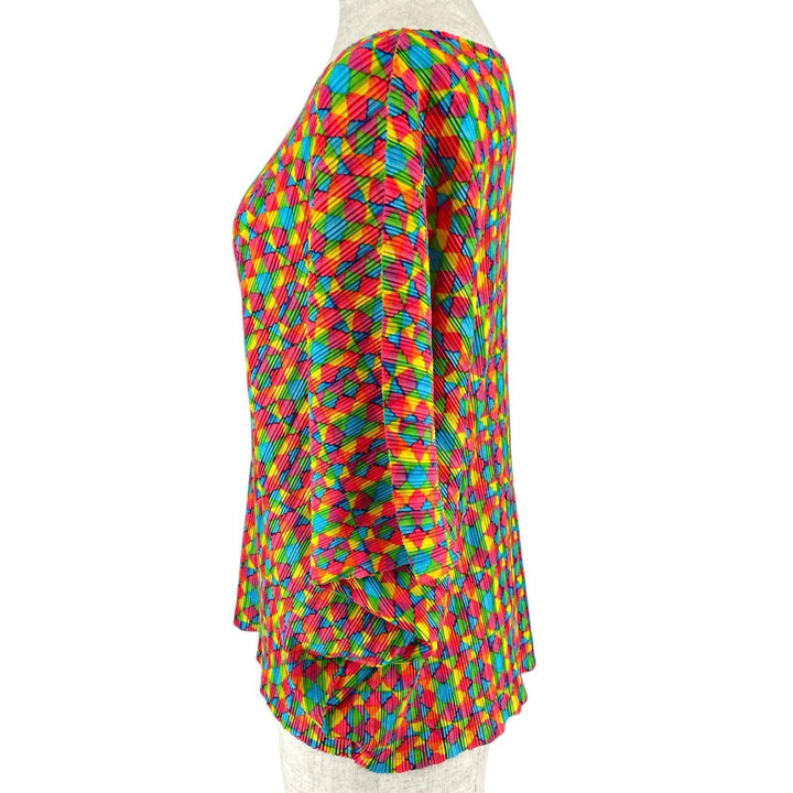 極美品▲PLEATS PLEASE プリーツプリーズ イッセイミヤケ PP23-FK383 キモノスリーブ 総柄 カットソー マルチカラー 3 日本製 正規品