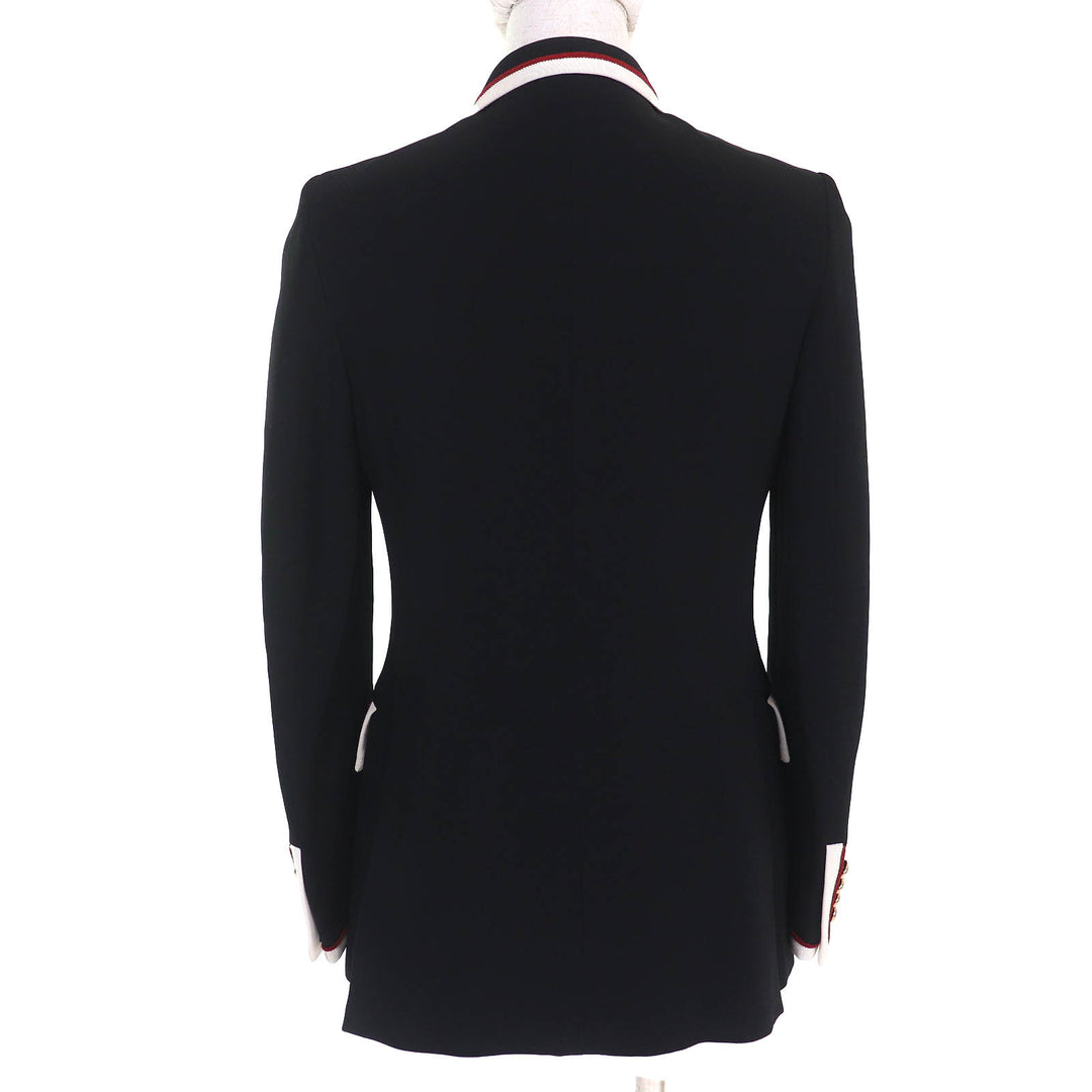 美品△GUCCI グッチ 523859 裏地チェーンベルト柄・シルク100% ピークドラペル テーラードジャケット ブラック 38 ハンガー付き 正規品