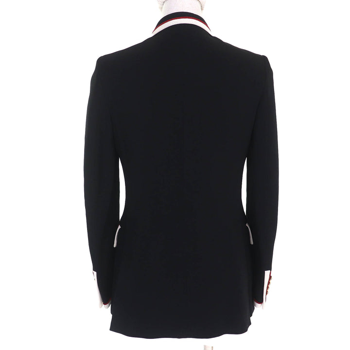 美品△GUCCI グッチ 523859 裏地チェーンベルト柄・シルク100% ピークドラペル テーラードジャケット ブラック 38 ハンガー付き 正規品