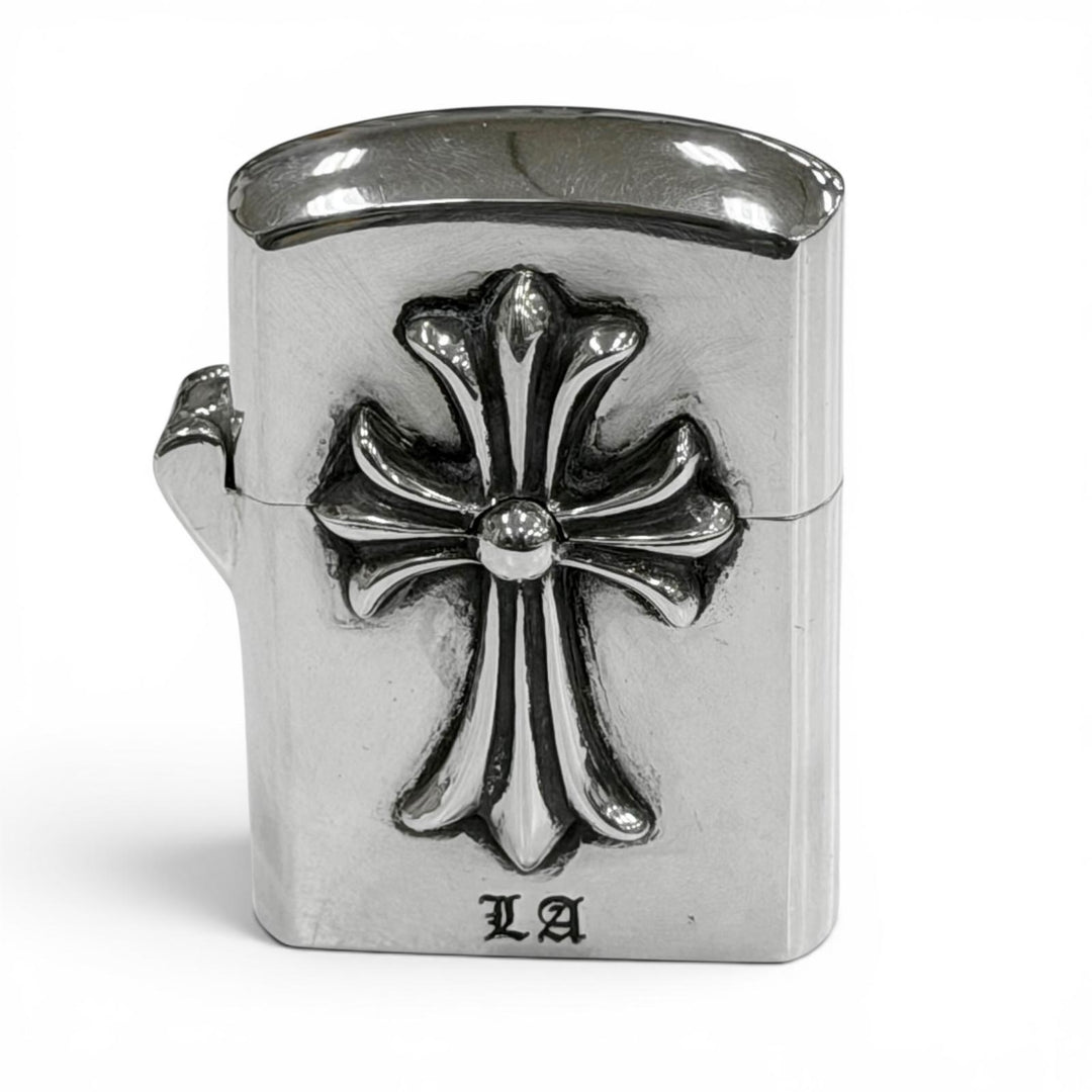 美品▼CHROME HEARTS クロムハーツ LIGHTERZ-V4 ZIPPO ジッポ LA限定 スモールCHクロス オイルライター シルバー USA 重量144.4g メンズ