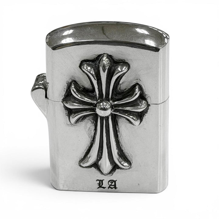 美品▼CHROME HEARTS クロムハーツ LIGHTERZ-V4 ZIPPO ジッポ LA限定 スモールCHクロス オイルライター シルバー USA 重量144.4g メンズ