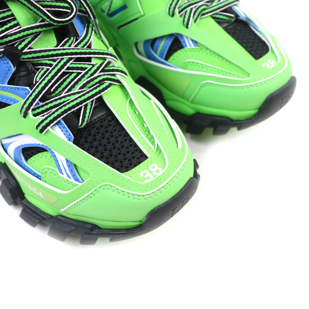 未使用品★BALENCIAGA バレンシアガ 542436 TRACK TRAINER ロゴ入り レースアップ スニーカー グリーン 25 箱・保存袋付き