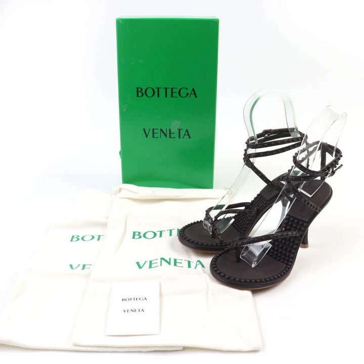 極美品☆BOTTEGAVENETA ボッテガヴェネタ 659007 アンクルストラップ レザー サンダル ダークブラウン 36.5 箱・保袋付 伊製 レディース