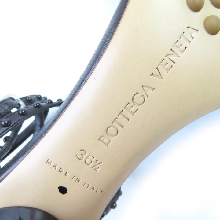 極美品☆BOTTEGAVENETA ボッテガヴェネタ 659007 アンクルストラップ レザー サンダル ダークブラウン 36.5 箱・保袋付 伊製 レディース