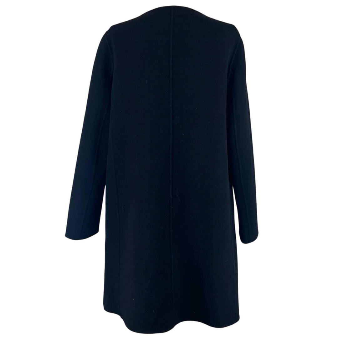 美品▲WEEKEND MaxMara ウィークエンドマックスマーラ ウール100％ 比翼仕立て ノーカラー コート ブラック 38 正規品 レディース