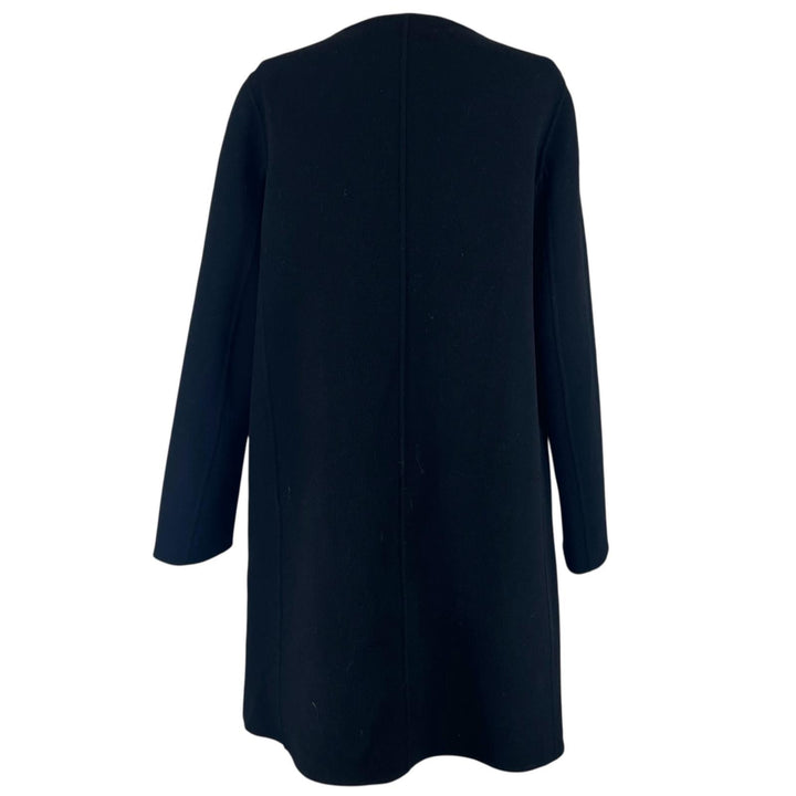 美品▲WEEKEND MaxMara ウィークエンドマックスマーラ ウール100％ 比翼仕立て ノーカラー コート ブラック 38 正規品 レディース