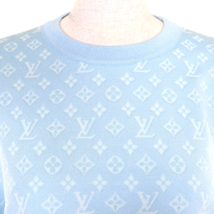 極美品☆LOUIS VUITTON ルイヴィトン 24SS シルク モノグラムジャガード トップス ジョギングパンツ セットアップ ライトブルー S 正規品