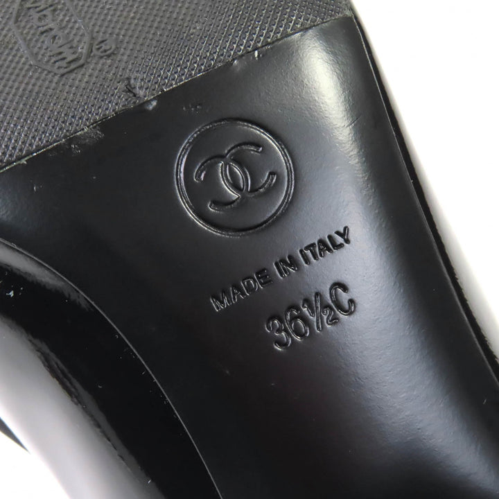 極美品△CHANEL シャネル G45356 メリージェーン パテントレザー ココマーク グログランリボン パンプス ブラック 36.5 レディース