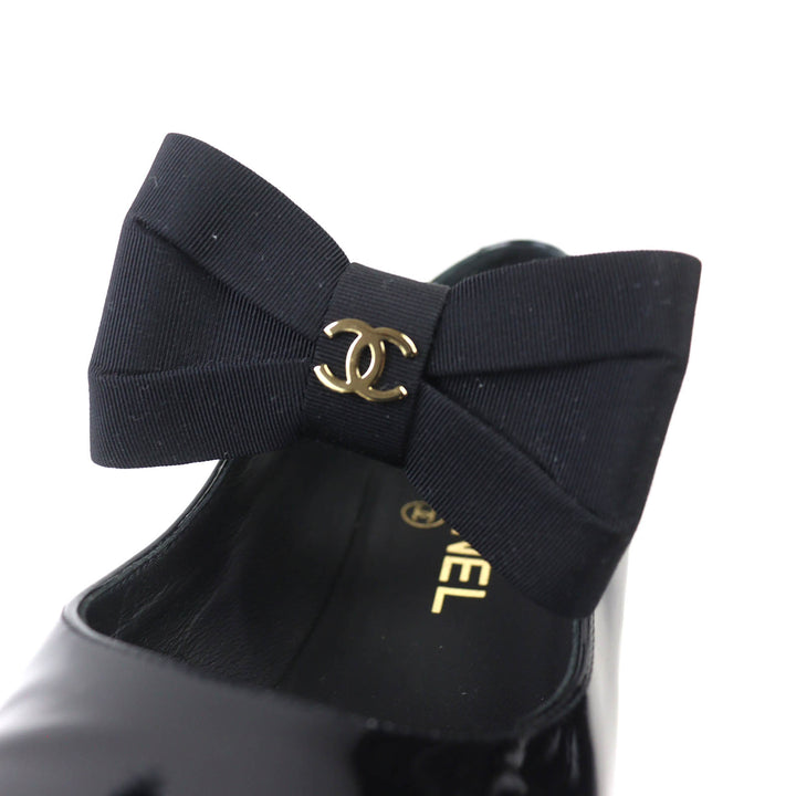 極美品△CHANEL シャネル G45356 メリージェーン パテントレザー ココマーク グログランリボン パンプス ブラック 36.5 レディース