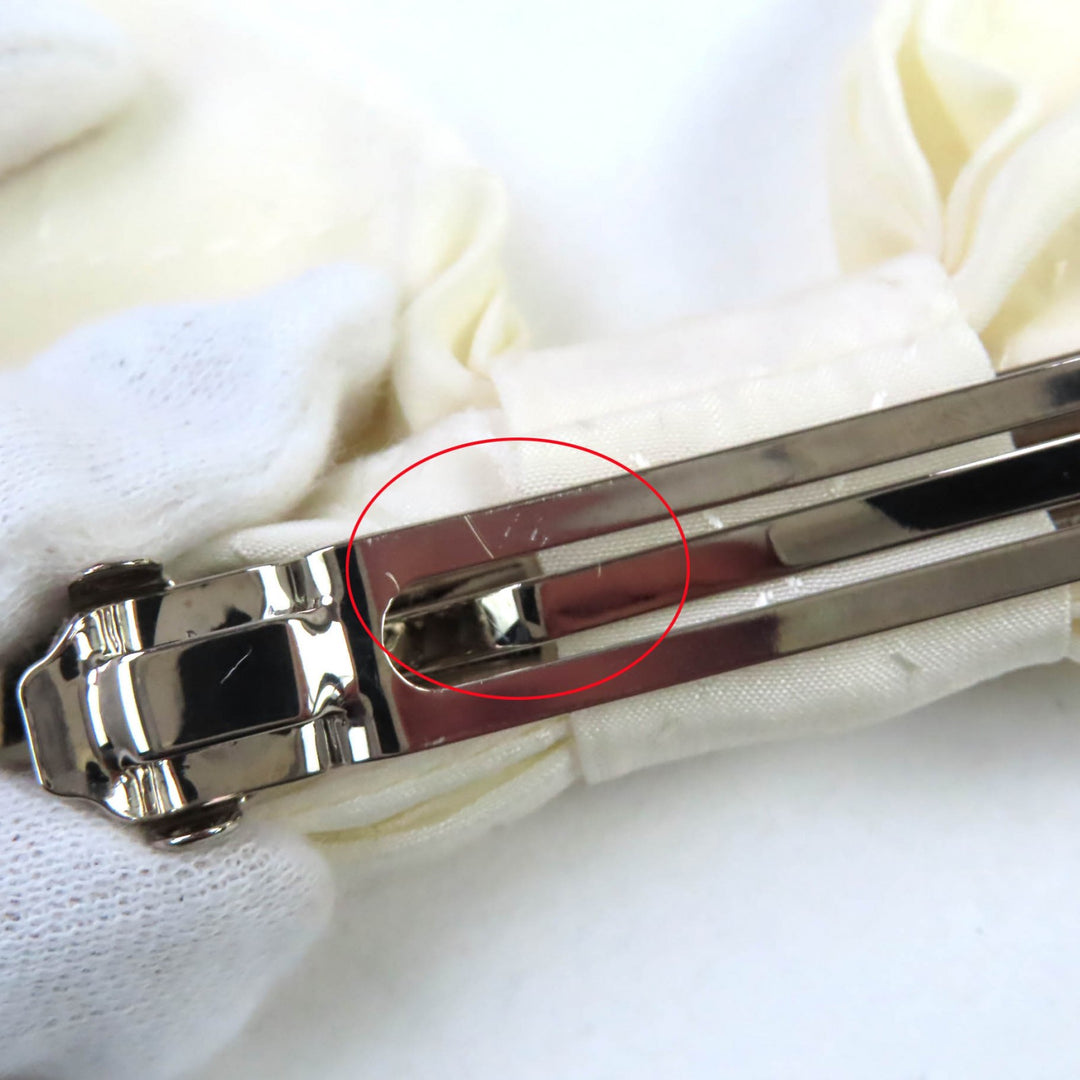 美品★CHANEL シャネル 25C AAA730 2025クルーズ シルク スパンコール付ココマーク刺繍入 リボン バレッタ ヘアアクセサリー ホワイト