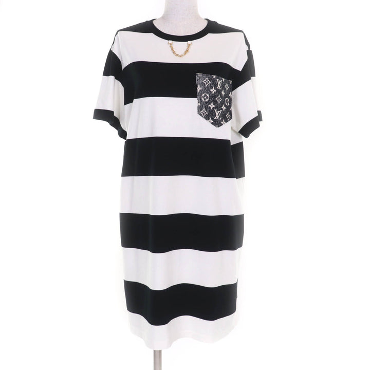 極美品★LOUIS VUITTON ルイヴィトン 23SS 1AAUOX コットン100％ デニムモノグラムポケット　 Tシャツ ワンピースMサイズ相当 正規品