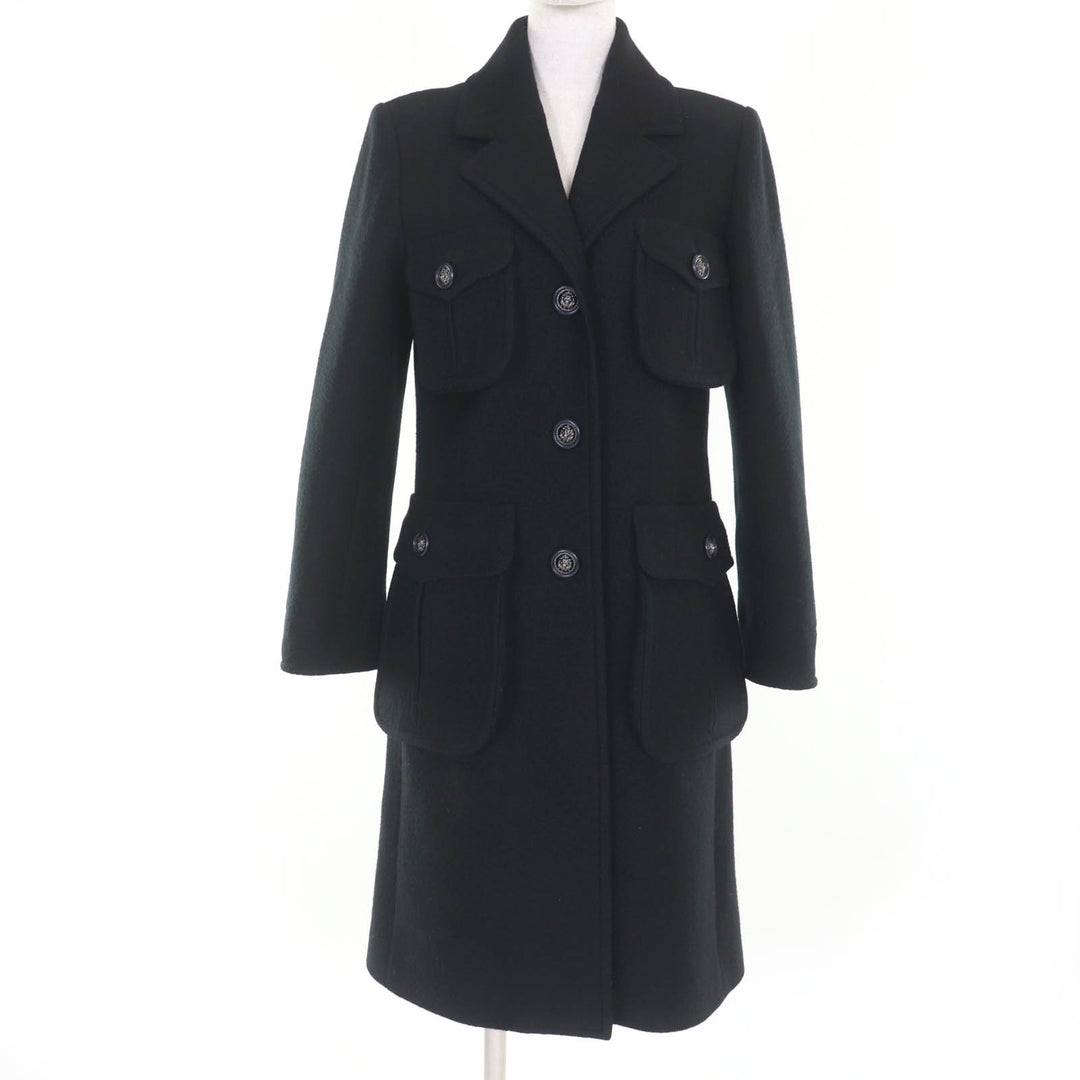 極美品☆CHANEL シャネル P46375V32805 ウール100％ ライオンボタン ロング丈 コート ブラック 36 フランス製 正規品　レディース