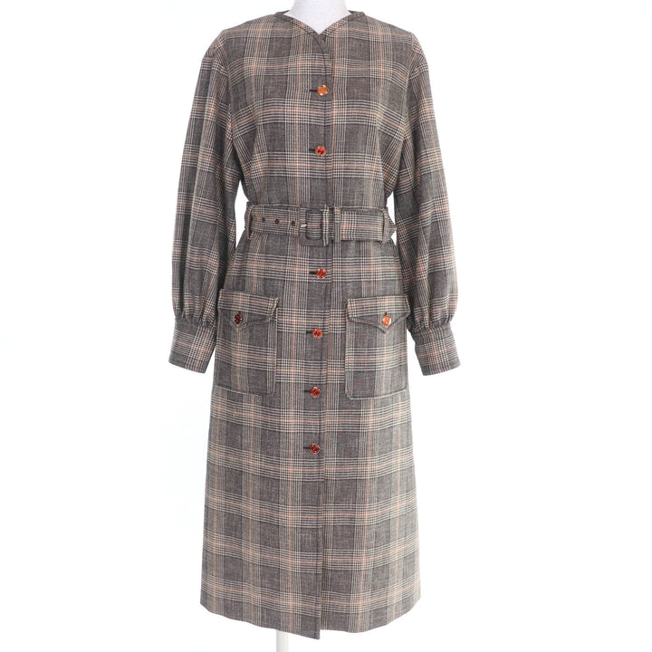 極美品☆GUCCI グッチ 22AW 699152 ウール グレンチェック柄 プリンスオブウェールズベルテッドコート ブラウン 36 正規品 レディース
