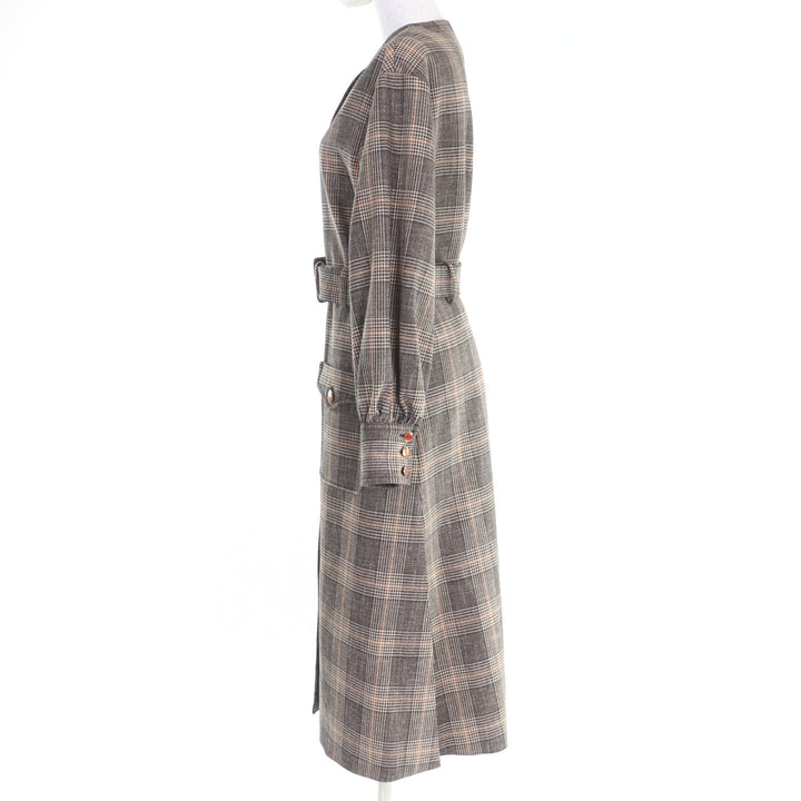 極美品☆GUCCI グッチ 22AW 699152 ウール グレンチェック柄 プリンスオブウェールズベルテッドコート ブラウン 36 正規品 レディース
