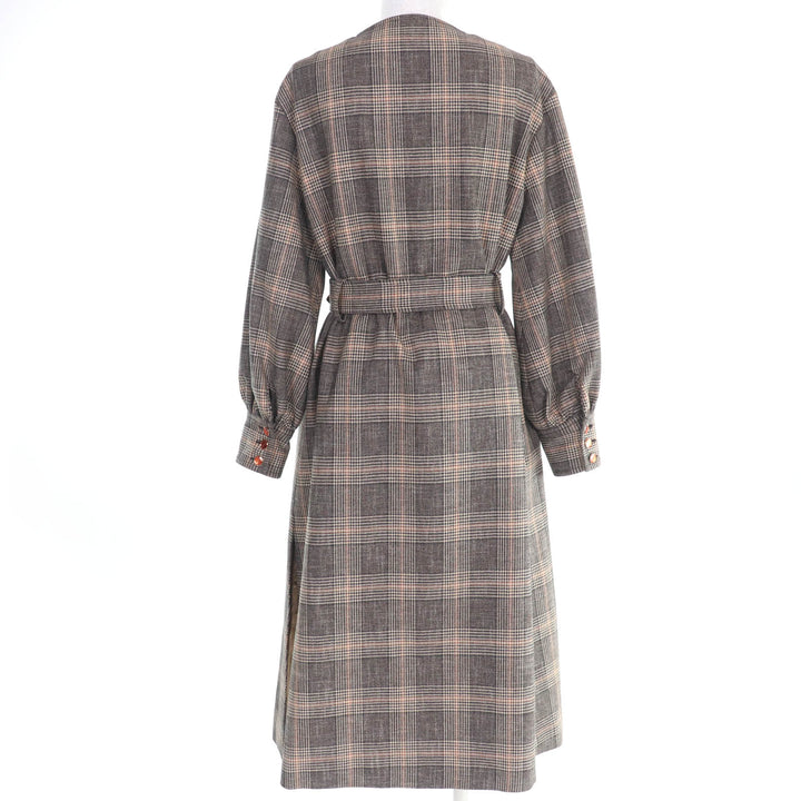 極美品☆GUCCI グッチ 22AW 699152 ウール グレンチェック柄 プリンスオブウェールズベルテッドコート ブラウン 36 正規品 レディース