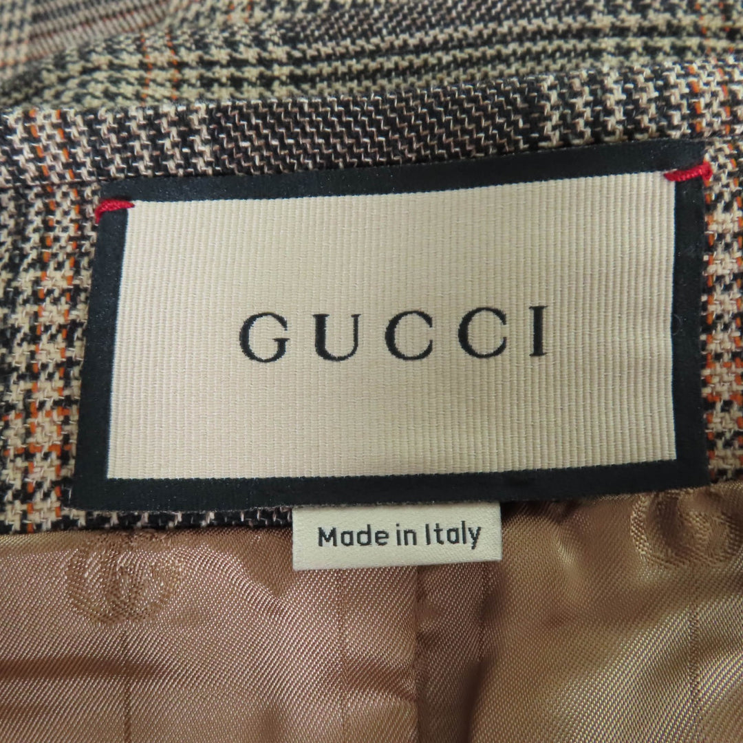 極美品☆GUCCI グッチ 22AW 699152 ウール グレンチェック柄 プリンスオブウェールズベルテッドコート ブラウン 36 正規品 レディース