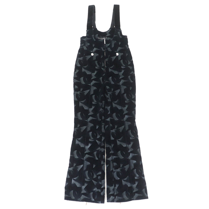 美品△CHANEL シャネル 24AW P77394 ココネージュ ココボタン 裾フレアジップ ジャンプスーツ オーバーオール サロペット 黒 34 正規品