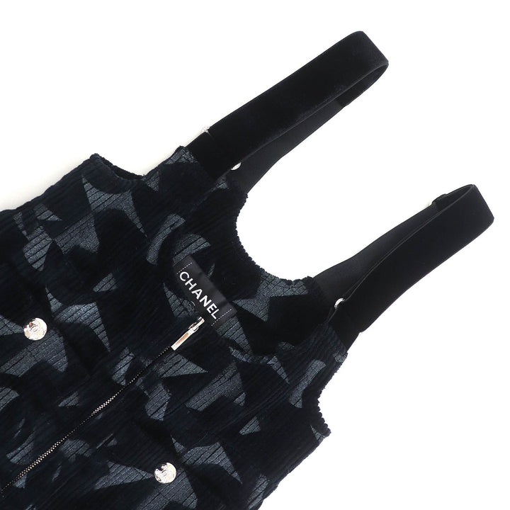 美品△CHANEL シャネル 24AW P77394 ココネージュ ココボタン 裾フレアジップ ジャンプスーツ オーバーオール サロペット 黒 34 正規品