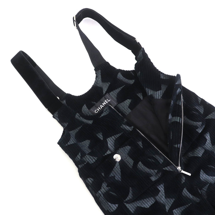 美品△CHANEL シャネル 24AW P77394 ココネージュ ココボタン 裾フレアジップ ジャンプスーツ オーバーオール サロペット 黒 34 正規品